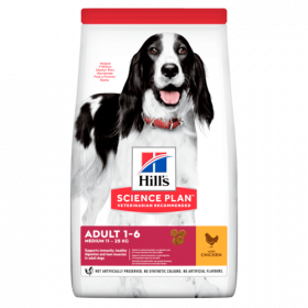 Hill's Science Plan Medium Adult с пилешко – Пълноценна храна за кучета от средни породи 10-25 кг, с умерени енергийни нужди, 1 - 6 г.